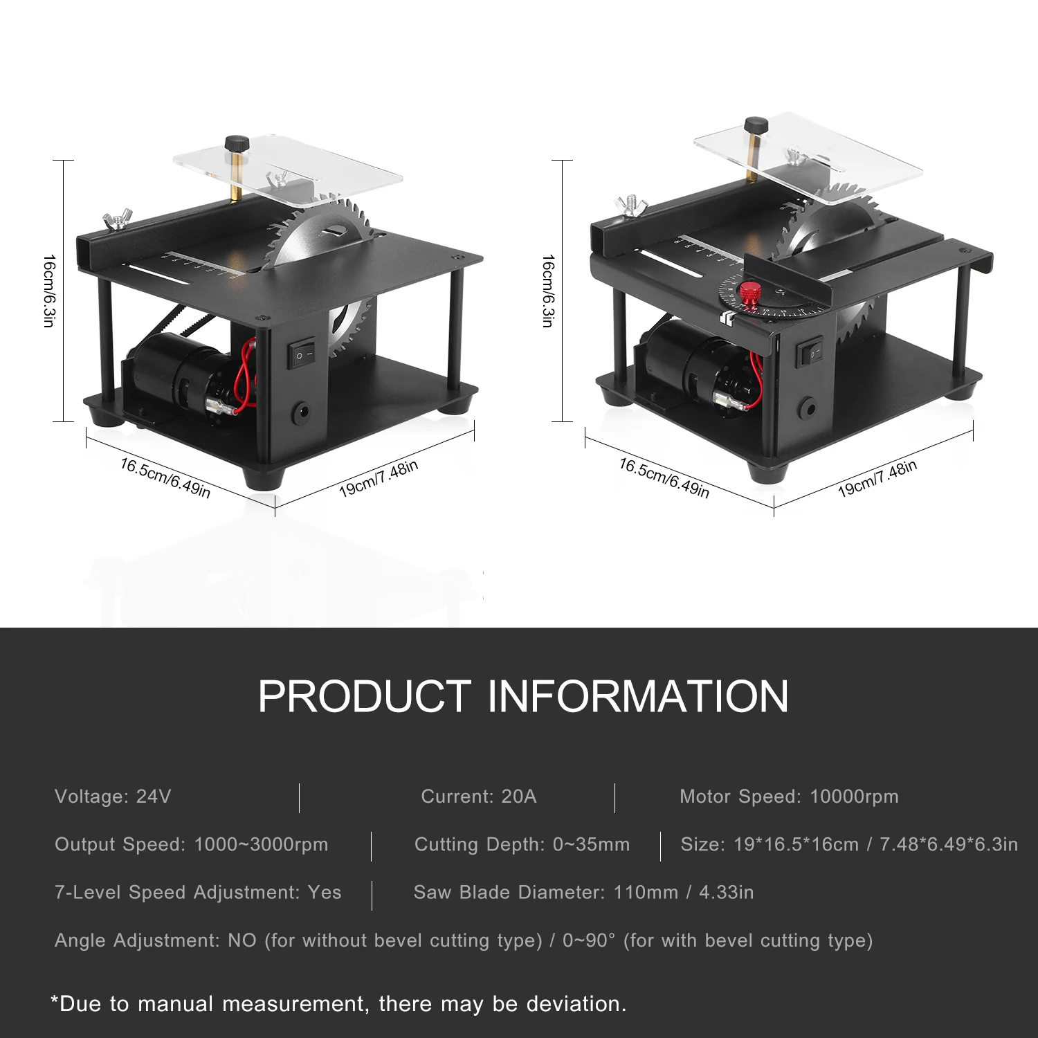 Mini Table Saw Woodworking Bench Saw DC12-24V DIY Hobby Crafts Cutting Tool 110mm Circular Saw Blade Desktop Electric Saw Cutter
Mini Table Saw Woodworking Bench Saw DC12-24V DIY Hobby Crafts Cutting Tool 110mm Circular Saw Blade Desktop Electric Saw Cutter