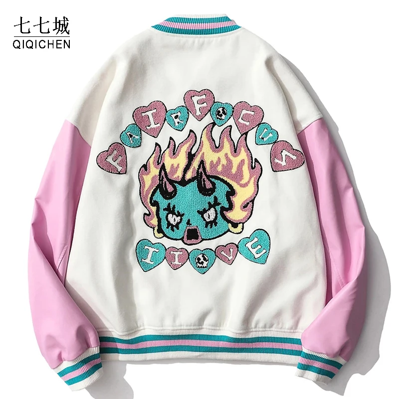 Hip Hop Baseball Jacket Men Women Furry Embroidery Leather Sleeve Street Fashion Men's Harajuku Varsity Jackets Autumn 2021
Hip Hop Baseball Jacket Men Women Furry Embroidery Leather Sleeve Street Fashion Men's Harajuku Varsity Jackets Autumn 2021