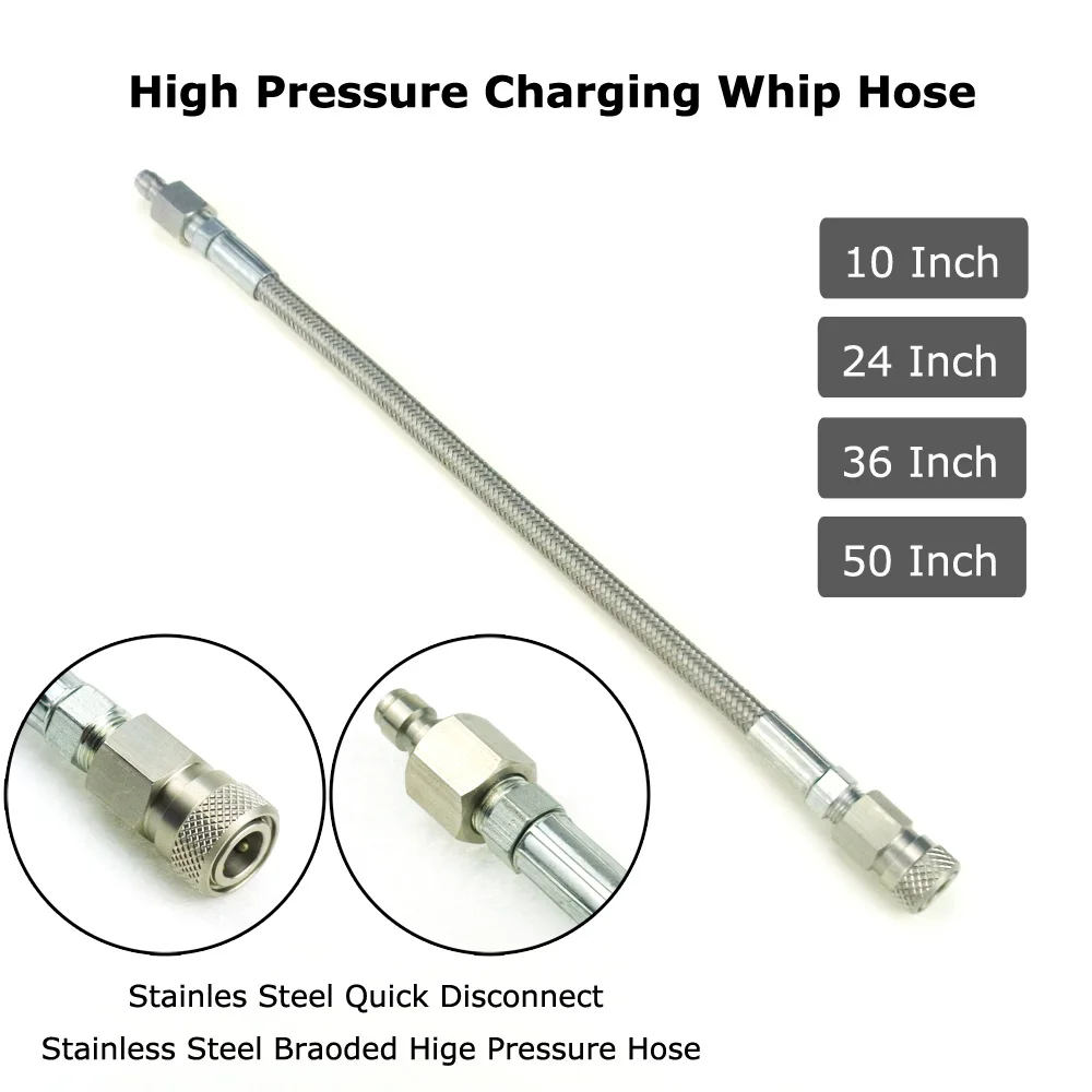 Плетеный удлинитель из нержавеющей стали для зарядного шланга с быстрым отключением (10, 24 , 36 , 50 дюймов) для пневматического инструмента 
Плетеный удлинитель из нержавеющей стали для зарядного шланга с быстрым отключением (10, 24 , 36 , 50 дюймов) для пневматического инструмента