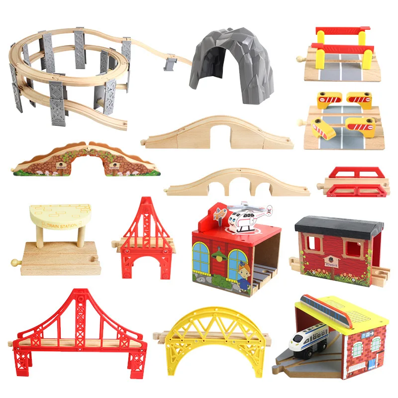 

Аксессуары для деревянного железнодорожного моста, разнообразные компоненты для железнодорожного пути, Обучающие игрушки, туннельный пер...