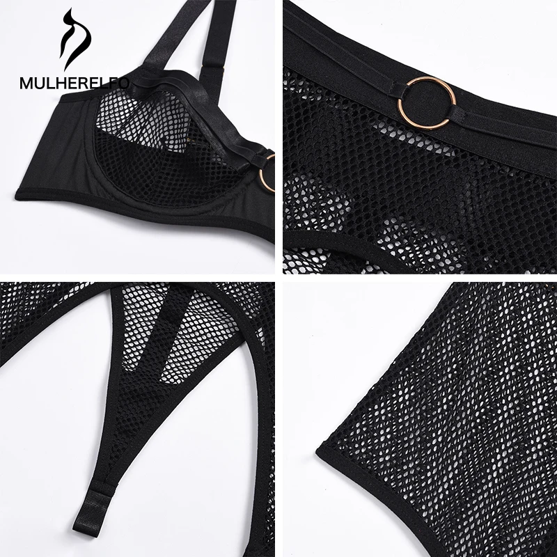 Black Hollow Mesh Garter Panty Bra Set Women Slim Patchwork Underwire Push Up Underwear Female Steel Ring Stitching Lingerie Set
Black Hollow Mesh Garter Panty Bra Set Women Slim Patchwork Underwire Push Up Underwear Female Steel Ring Stitching Lingerie Set