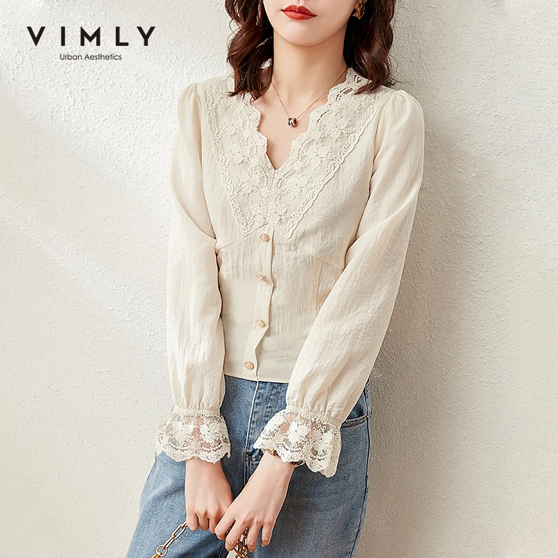Vimly Elegant Blouse For Women V Neck Lace Patchwork Petal Sleeve Shirt Vintage Blusas Solid Clothes Female Pullover Tops F6818
Vimly Elegant Blouse For Women V Neck Lace Patchwork Petal Sleeve Shirt Vintage Blusas Solid Clothes Female Pullover Tops F6818