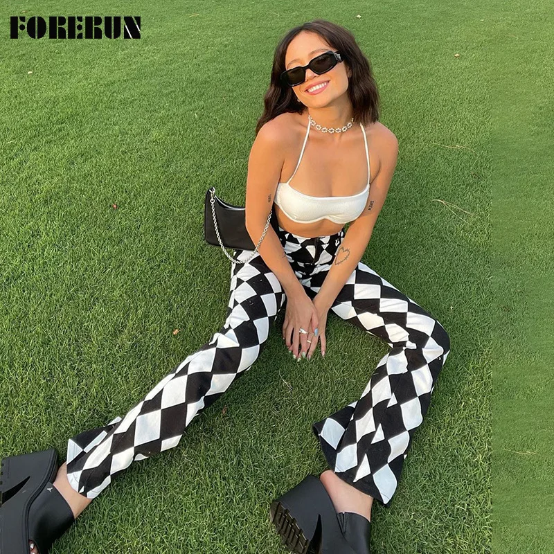 FORERUN Autumn Checked Pants Women Y2k Fashion Flare Pants High Waist White and Black Plaid Trousers Pantalones De Mujer
FORERUN Autumn Checked Pants Women Y2k Fashion Flare Pants High Waist White and Black Plaid Trousers Pantalones De Mujer