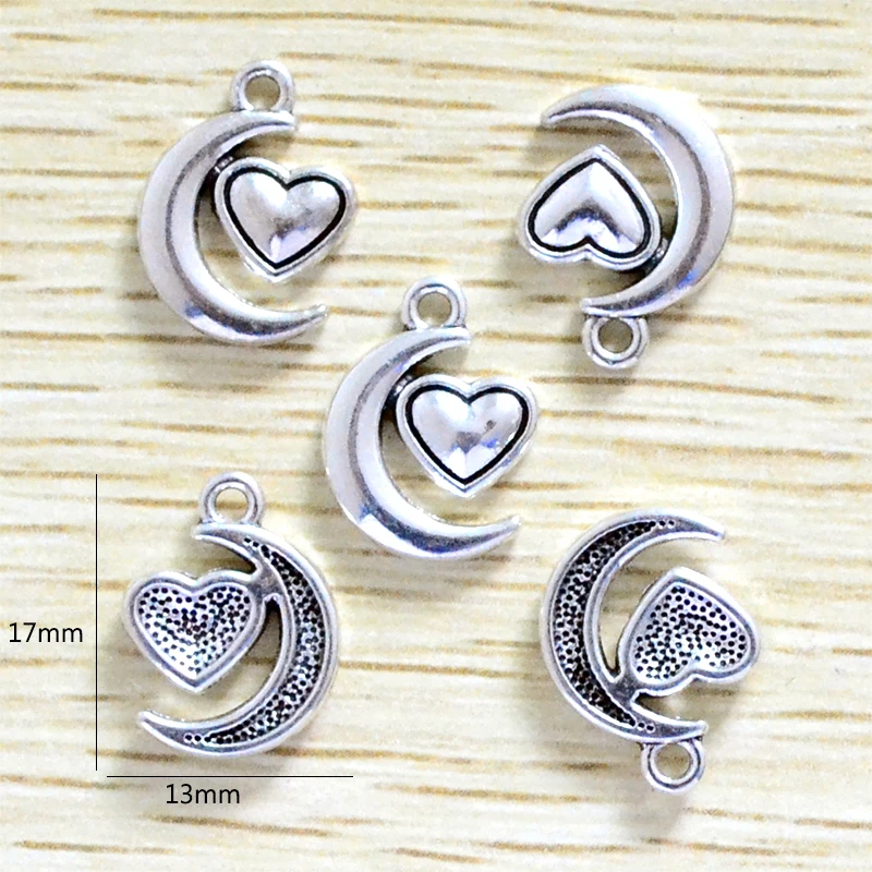 40pcs Zinc Alloy Heart Moon Charms Antique Silver Color Plated Pendants Making Handmade Jewelry DIY Earrings, 13*17mm W12
40pcs Zinc Alloy Heart Moon Charms Antique Silver Color Plated Pendants Making Handmade Jewelry DIY Earrings, 13*17mm W12