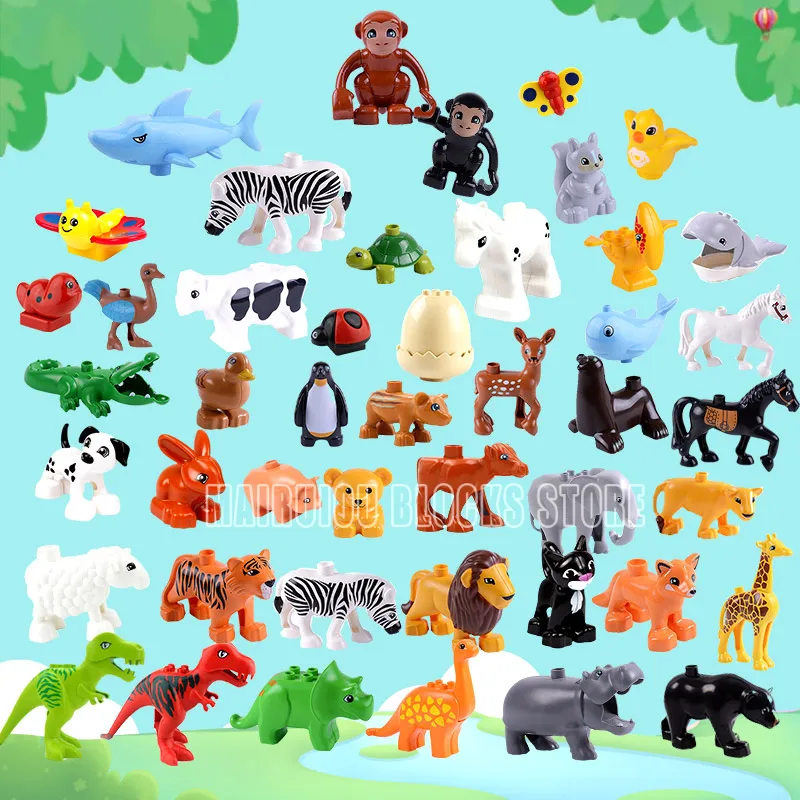 Duplo строительные блоки для детей игрушки образования животных динозавр обезьяна