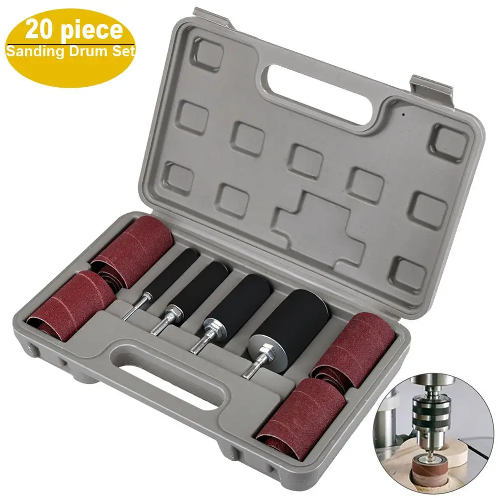 

Sander Drum Kit Rubber Sanding Drums and Spindle Sander Sleeves with Case for Drill Press Woodworking 20pcs 40P09