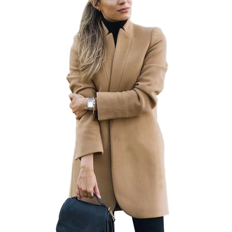 Women Coats Wools Solid Color Full Sleeve Mandarin Collar Open Stitch Long Formal Outerwear Elegant Office Lady Cardigan Coat
Women Coats Wools Solid Color Full Sleeve Mandarin Collar Open Stitch Long Formal Outerwear Elegant Office Lady Cardigan Coat