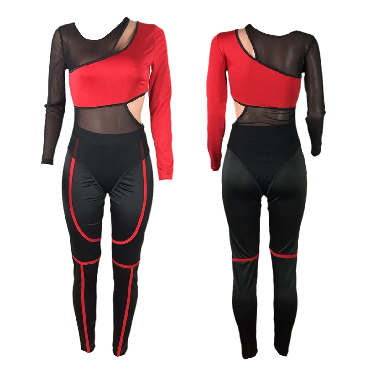 Color Patchwork Sheer Mesh Bandage Jumpsuit 2 Piece Set Hollow Out Long Sleeve Casual Romper Tracksuit Club Bodysuits 
Color Patchwork Sheer Mesh Bandage Jumpsuit 2 Piece Set Hollow Out Long Sleeve Casual Romper Tracksuit Club Bodysuits