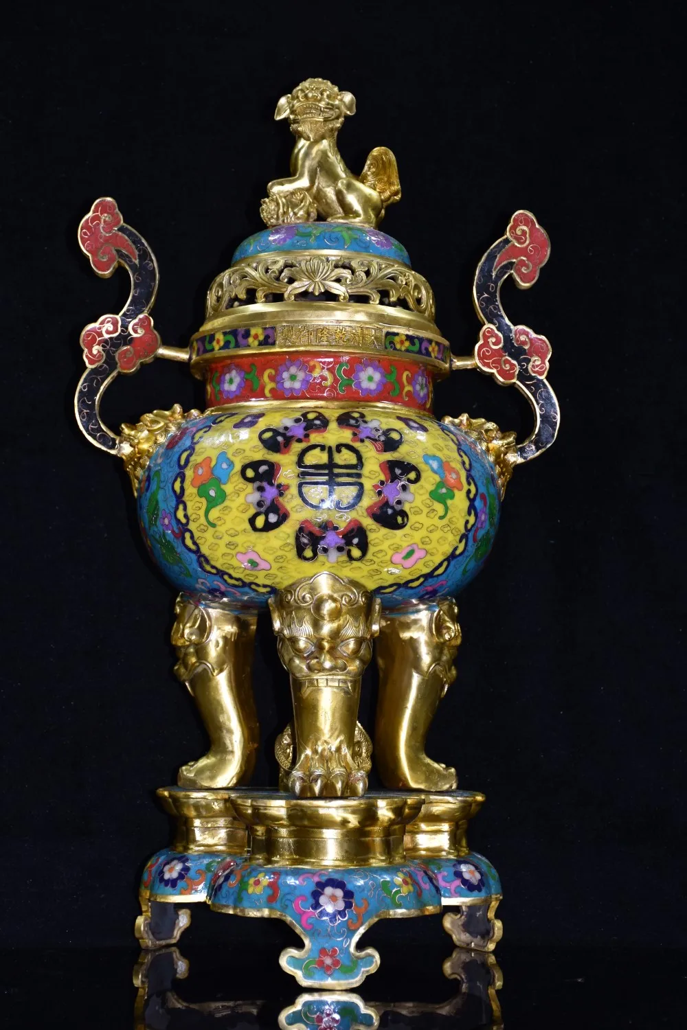 24"Chinese Folk Collection Old Bronze Cloisonne Lion statue Wishful Three-legged Base incense burner Office Ornaments Town House
24"Chinese Folk Collection Old Bronze Cloisonne Lion statue Wishful Three-legged Base incense burner Office Ornaments Town House