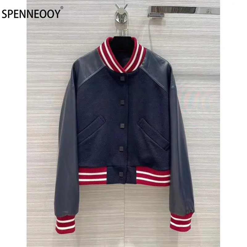 SPENNEOOY 2021 Autumn Winter Designer Brand Cashmere Patchwork Genuine Leather Jackets Coat Women Short Outwear
SPENNEOOY 2021 Autumn Winter Designer Brand Cashmere Patchwork Genuine Leather Jackets Coat Women Short Outwear