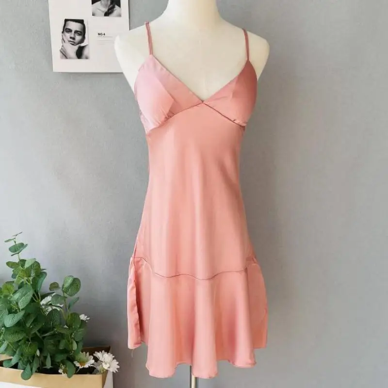 Casual Home Clothing Sexy Nightgown Spaghetti Sling Intimate Lingerie Women Sleepwear Solid Home Clothing Pink Nightdress
Casual Home Clothing Sexy Nightgown Spaghetti Sling Intimate Lingerie Women Sleepwear Solid Home Clothing Pink Nightdress