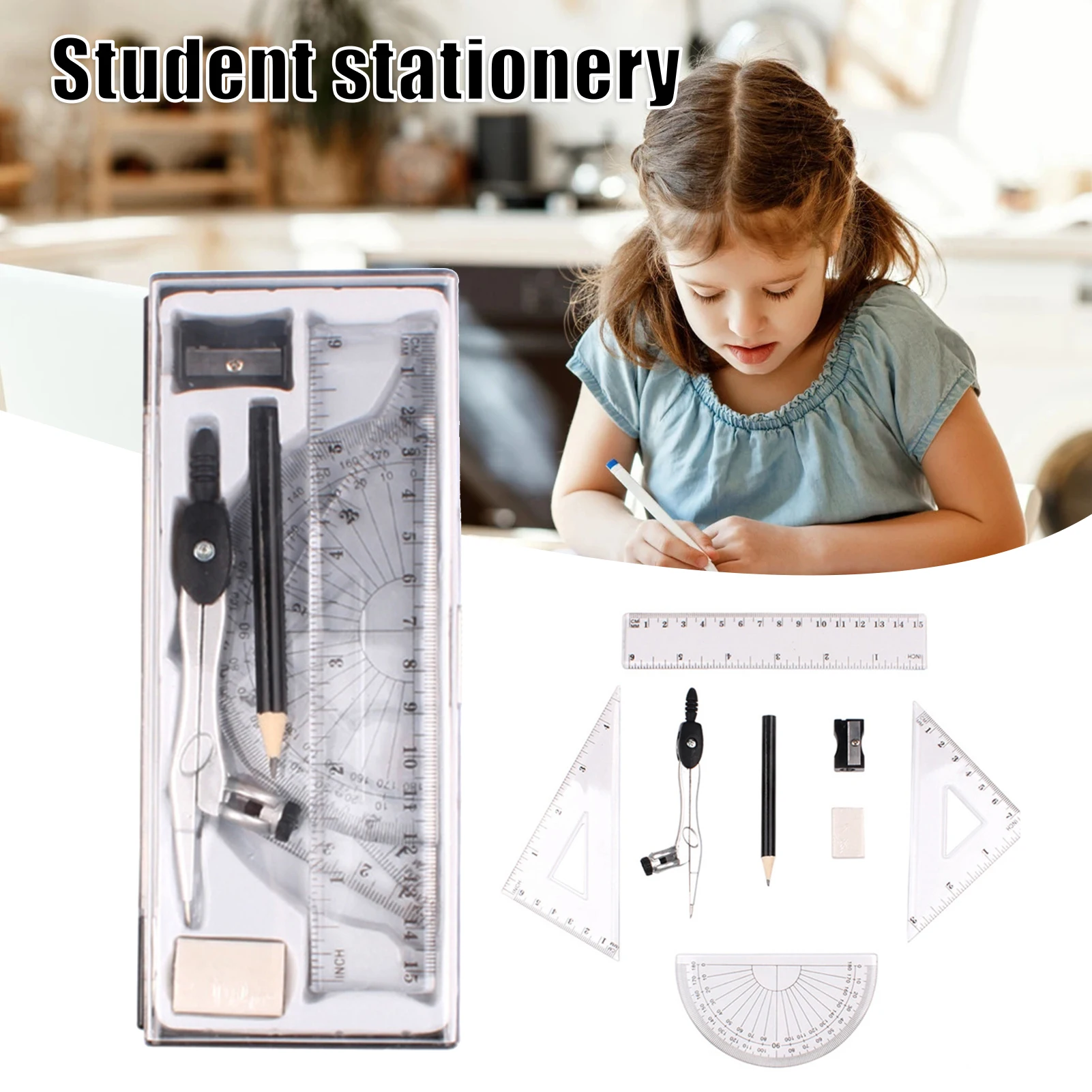 8pcs Math Geometry Kit Student Supplies with Storage Case Geometry Protractor Eraser Ruler Drawing Accessory NK-Shopping
8pcs Math Geometry Kit Student Supplies with Storage Case Geometry Protractor Eraser Ruler Drawing Accessory NK-Shopping