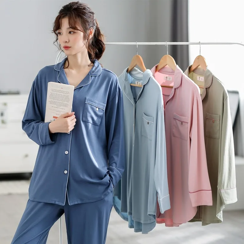 2021 Spring New Modal Cotton Sleepwear Home Wear V-Neck Long Sleeve Cardigan Pajamas Two Piece Set Women Lounge Wear Bedroom Set
2021 Spring New Modal Cotton Sleepwear Home Wear V-Neck Long Sleeve Cardigan Pajamas Two Piece Set Women Lounge Wear Bedroom Set