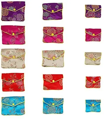 15 Pcs 8cm/9.9cm/12.5cm Silk Purse Gift Pouches, 5 Assorted Colors Embroidery Damask Cloth Pouches Chinese Embroidered Bag 
15 Pcs 8cm/9.9cm/12.5cm Silk Purse Gift Pouches, 5 Assorted Colors Embroidery Damask Cloth Pouches Chinese Embroidered Bag