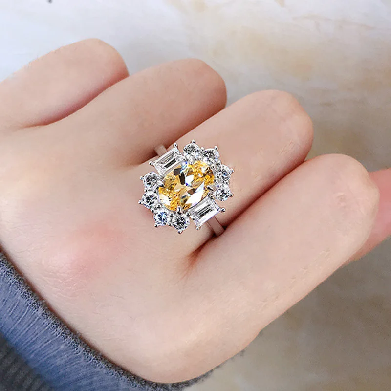 COSYA 100% 925 Sterling Silver Yellow Oval 7*10 mm High Carbon Diamond Geometric Flower Engagement Ring Female Fine Jewelry Gift
COSYA 100% 925 Sterling Silver Yellow Oval 7*10 mm High Carbon Diamond Geometric Flower Engagement Ring Female Fine Jewelry Gift