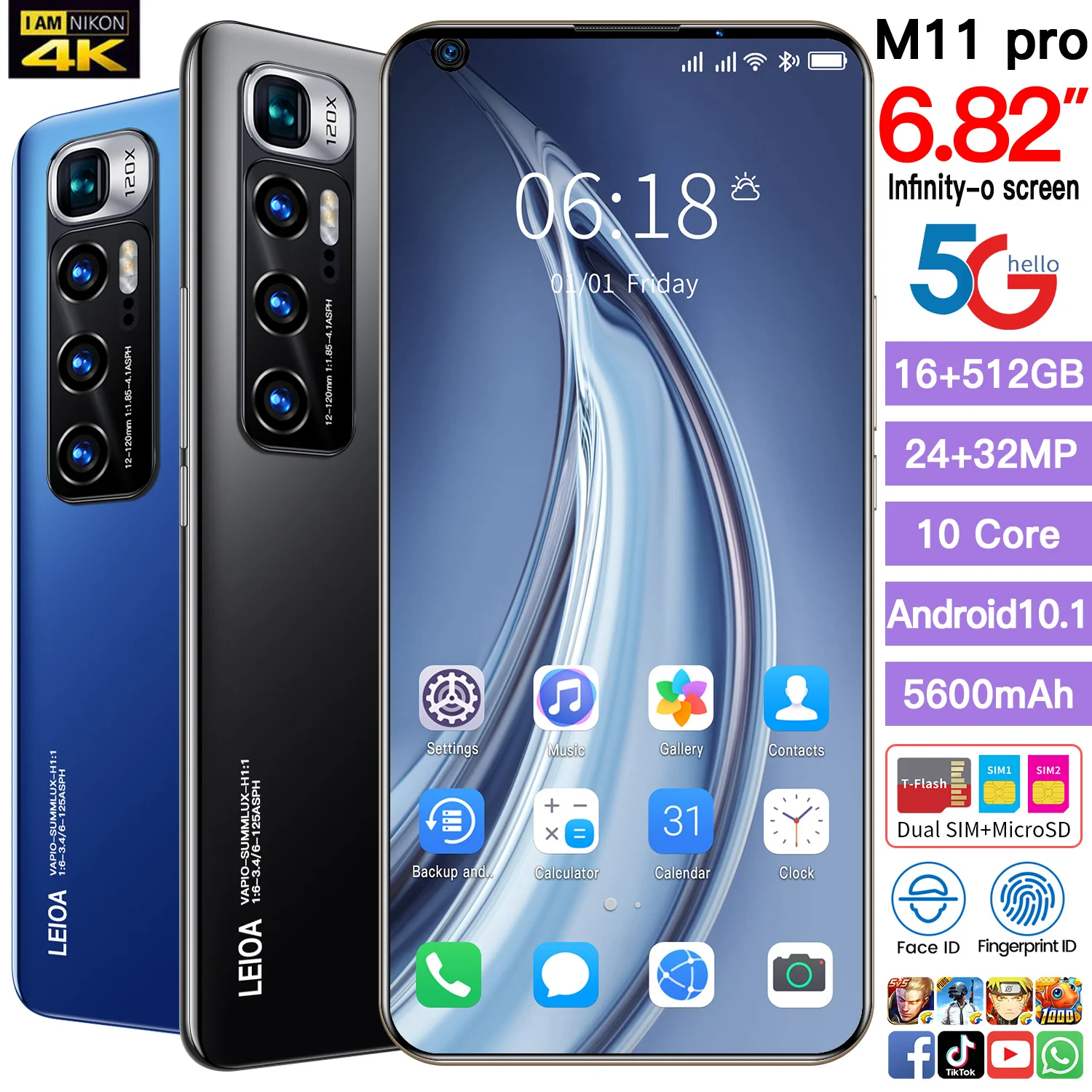 Smartphone M11 PRO 16GB+512GB 6.82 Inch Big Full Screen 3 Card Slot 24MP+32MP Camera 5600mAh Android 10.1 4G/5G Smartphone
Smartphone M11 PRO 16GB+512GB 6.82 Inch Big Full Screen 3 Card Slot 24MP+32MP Camera 5600mAh Android 10.1 4G/5G Smartphone