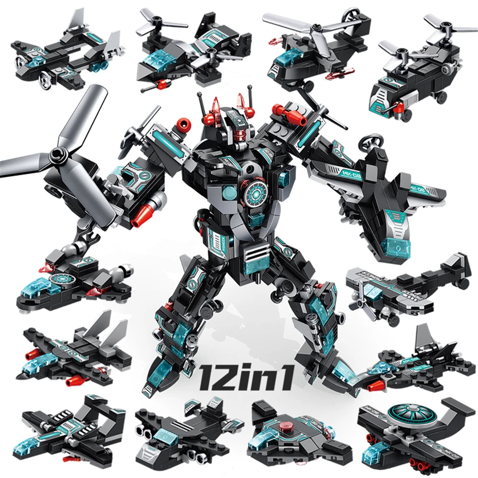 12 IN 1 Transfomation Super Pioneer Robot Building Blocks Set Helicopter Aircraft Drone Bricks Compatible Juguetes
12 IN 1 Transfomation Super Pioneer Robot Building Blocks Set Helicopter Aircraft Drone Bricks Compatible Juguetes