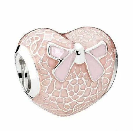 Genuine 925 Sterling Silver Charm Pink Bow & Lace Heart With Pink Enamel Beads Fit Women Pan Bracelet & Necklace Jewelry
Genuine 925 Sterling Silver Charm Pink Bow & Lace Heart With Pink Enamel Beads Fit Women Pan Bracelet & Necklace Jewelry