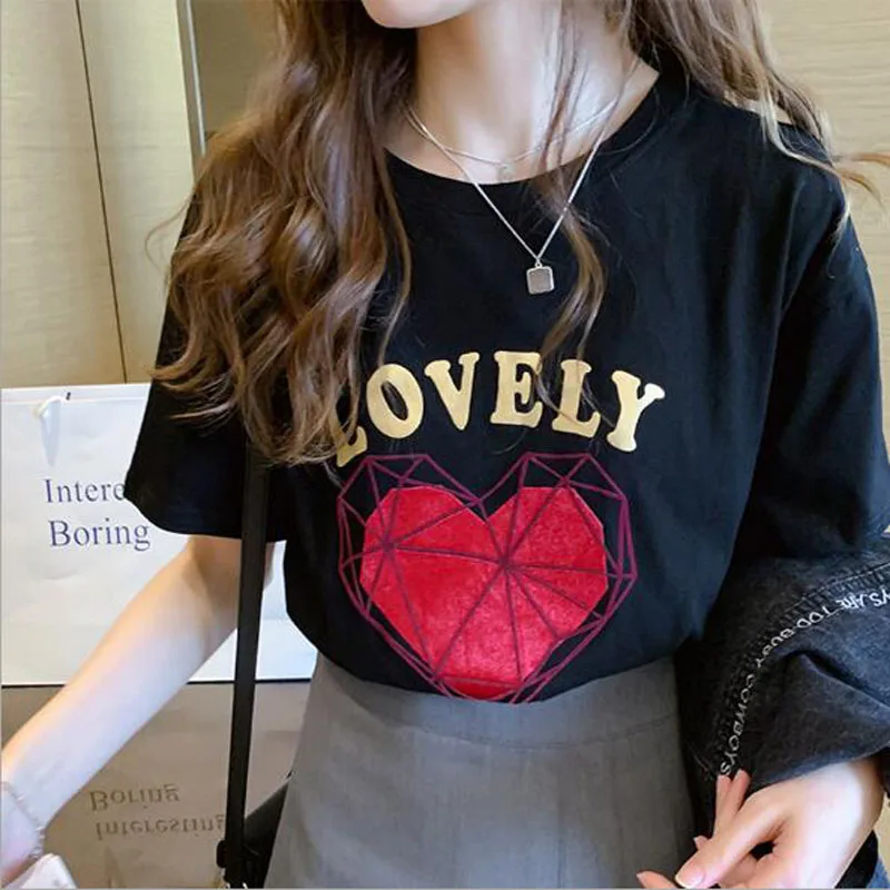 Love Heart Print Women T shirt Spring Summer New Style Short Sleeve Round Neck Female T-shirt Casual Loose Women Tops
Love Heart Print Women T shirt Spring Summer New Style Short Sleeve Round Neck Female T-shirt Casual Loose Women Tops
