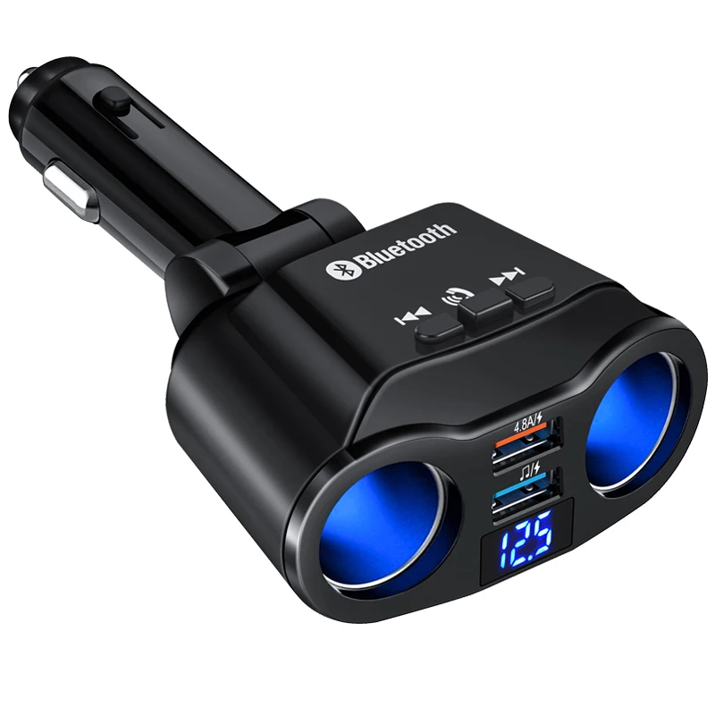 

Car Cigarette Lighter Bluetooth 5.0 Car Handsfree FM Transmitter Mp3 Player Dual USB Charger Expand Support U Disk Music Play