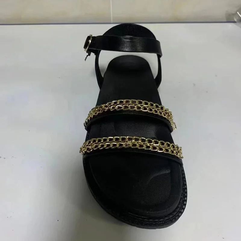 Fashion Travel Sandals Women PU Leather Shoes New Beach Sandals Unique Gold Chain Straps Buckle Closure Comfort Platform Sandals
Fashion Travel Sandals Women PU Leather Shoes New Beach Sandals Unique Gold Chain Straps Buckle Closure Comfort Platform Sandals
