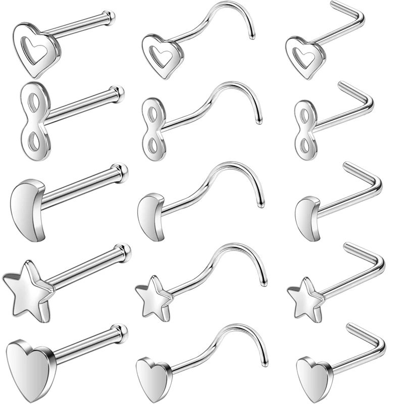 AOEDEJ 10PCS Heart Moon Nose Stud Women Stainless Steel Nose Piercing Ring Steel Nostril Stud Jewelry L/I/S Shape Nariz Stud 20G
AOEDEJ 10PCS Heart Moon Nose Stud Women Stainless Steel Nose Piercing Ring Steel Nostril Stud Jewelry L/I/S Shape Nariz Stud 20G