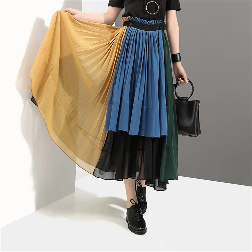 Korean Designer Fahion Women Skirt 2020 Layered Patchwork Chiffon Skirts Asymmetrical Elegant Office Ladies Harajuku Skirt
Korean Designer Fahion Women Skirt 2020 Layered Patchwork Chiffon Skirts Asymmetrical Elegant Office Ladies Harajuku Skirt