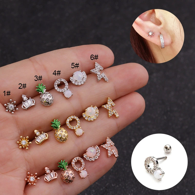 1PC Stainless Steel Cz Cartilage Earrings for Women Pineapple Crown Opal Helix Tragus Conch Rook Lobe Screw Back Earring Stud
1PC Stainless Steel Cz Cartilage Earrings for Women Pineapple Crown Opal Helix Tragus Conch Rook Lobe Screw Back Earring Stud
