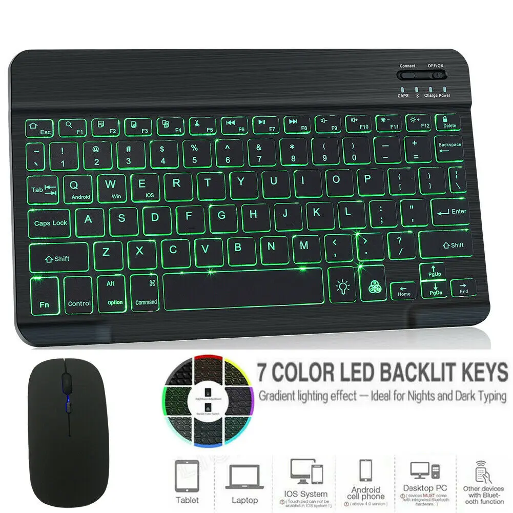 10 дюймов RGB Bluetooth клавиатура и мышь комплект Беспроводной комбо Перезаряжаемые