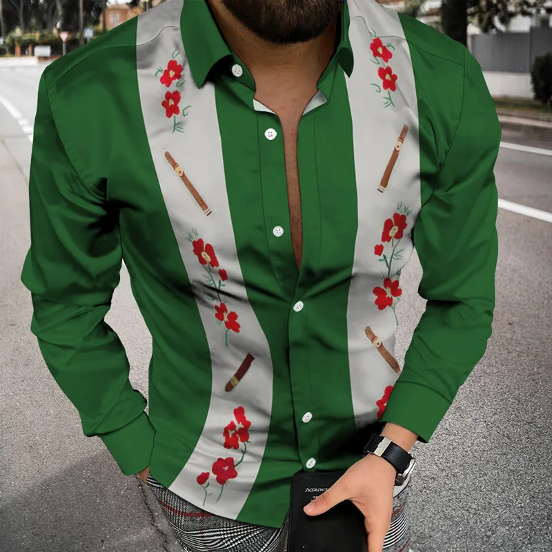 

Autumn Winter Chic Men Long Sleeves Shirt Top Trendy Shirt Smart Casual 3D Pattern Youthful Vigorous Style Oversize 50-85kg