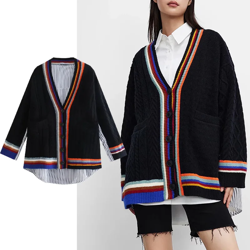 Женский жаккардовый кардиган на пуговицах, с жаккардовой вставкой 
Женский жаккардовый кардиган на пуговицах, с жаккардовой вставкой