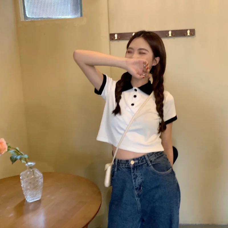 College Style Small Slim Fit Slimming Contrast Color Polo Collar Short Sleeve T-shirt Female Ins Popular Net Red Crop-Top Short
College Style Small Slim Fit Slimming Contrast Color Polo Collar Short Sleeve T-shirt Female Ins Popular Net Red Crop-Top Short