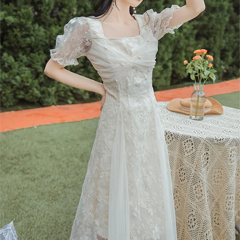Lace Dress For Women Summer 2021 New Elegant Apricot Square Collar Short Sleeve Maxi Dresses Vintage Casual Clothing Fairycore
Lace Dress For Women Summer 2021 New Elegant Apricot Square Collar Short Sleeve Maxi Dresses Vintage Casual Clothing Fairycore