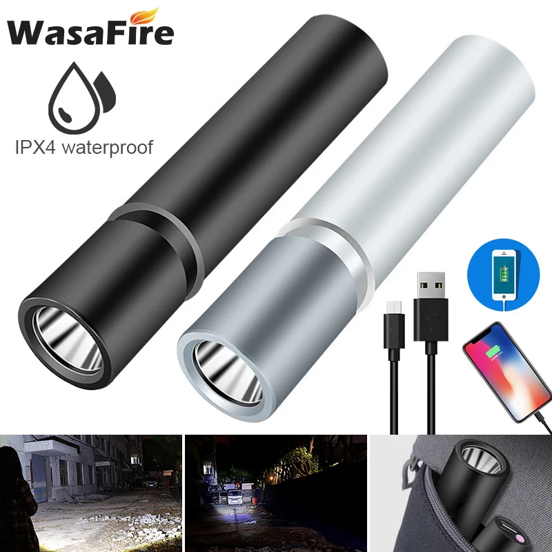 

350LM Mini LED Flashlight Portable 5 Mode Zoom Torch USB Rechargeable Flashlights Powerbank Hand Light Waterproof Pocket Lantern