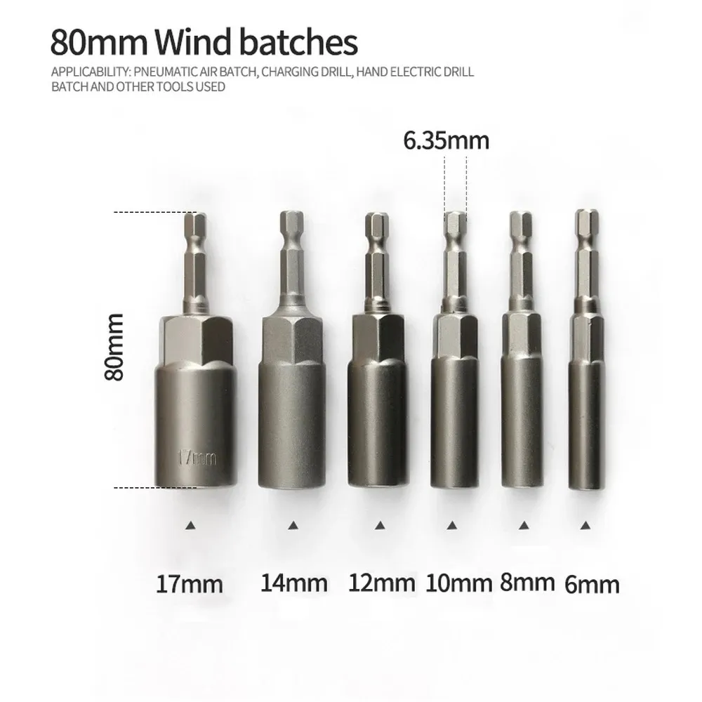 6pcs 6-17mm 80mm Nut Bit Set Hex Shank Metric Impact Driver Drill Socket Adapter Workshop Equipment Hand Tools Parts Accessories
6pcs 6-17mm 80mm Nut Bit Set Hex Shank Metric Impact Driver Drill Socket Adapter Workshop Equipment Hand Tools Parts Accessories