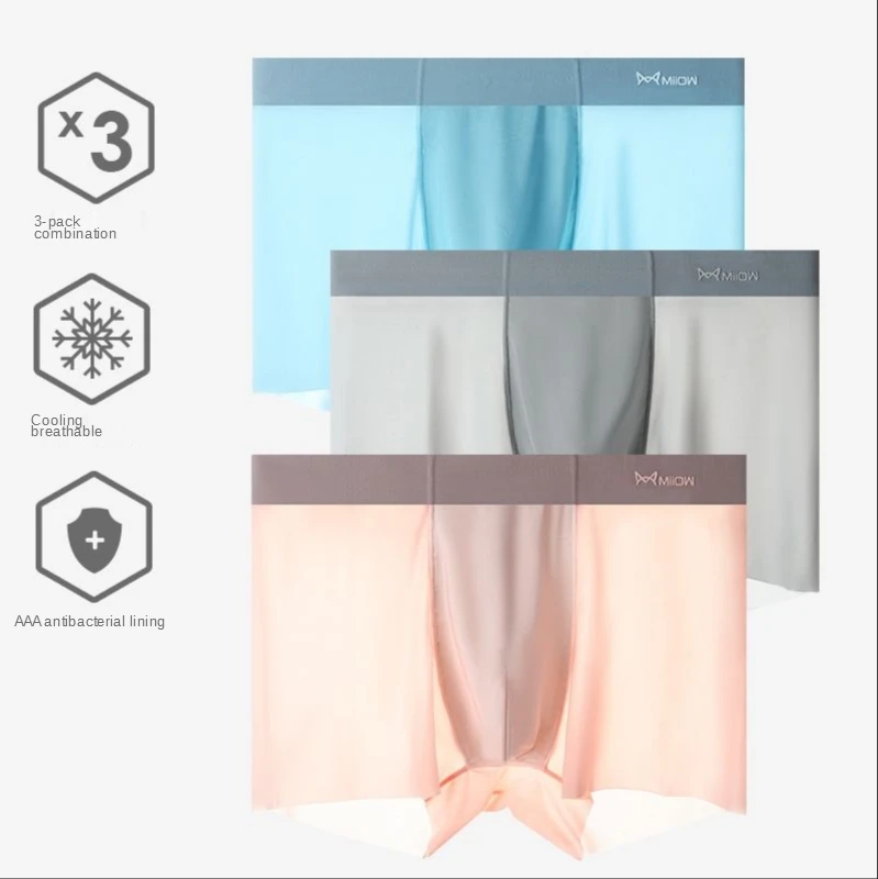 Brand Miiow Panty Men Modal Ice Silk Traceless Four-Corner Pants Thin Breathable Antibacterial Trend Youth Boxer Pants 
Brand Miiow Panty Men Modal Ice Silk Traceless Four-Corner Pants Thin Breathable Antibacterial Trend Youth Boxer Pants