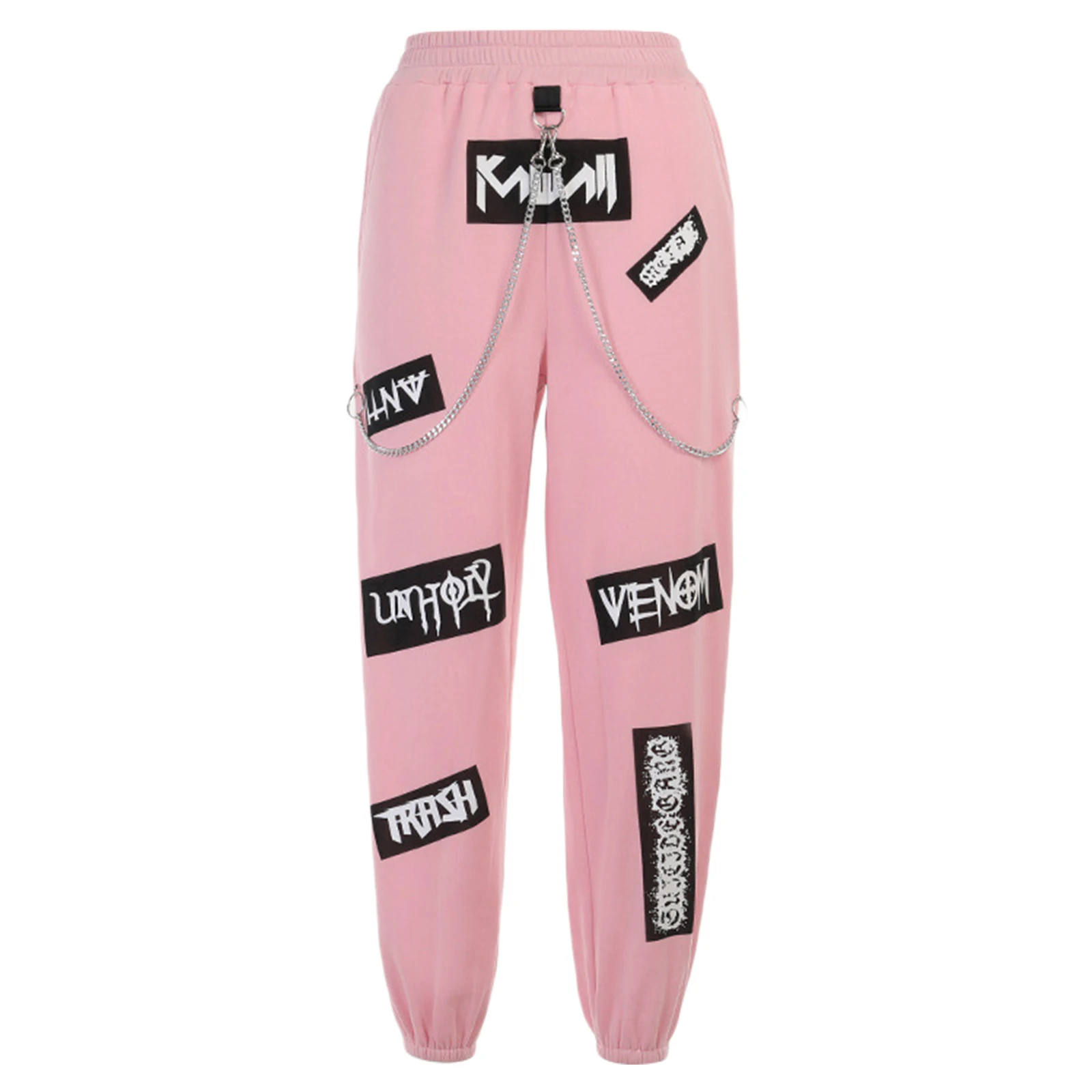 Women’ s Trousers, Letter Patterns High Elastic Waist Ankle Banded Pants with Chain Decor for Spring Fall, Pink, S/M/L
Women’ s Trousers, Letter Patterns High Elastic Waist Ankle Banded Pants with Chain Decor for Spring Fall, Pink, S/M/L