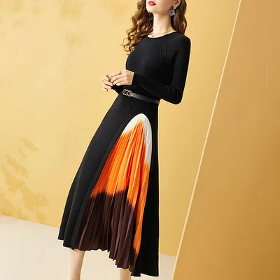 Autumn Winter Women Knitted Patchwork Pleated Dress 2020 Korean Long Sleeve Half turtleneck A Line Elegant Ladies Sweater Dress
Autumn Winter Women Knitted Patchwork Pleated Dress 2020 Korean Long Sleeve Half turtleneck A Line Elegant Ladies Sweater Dress