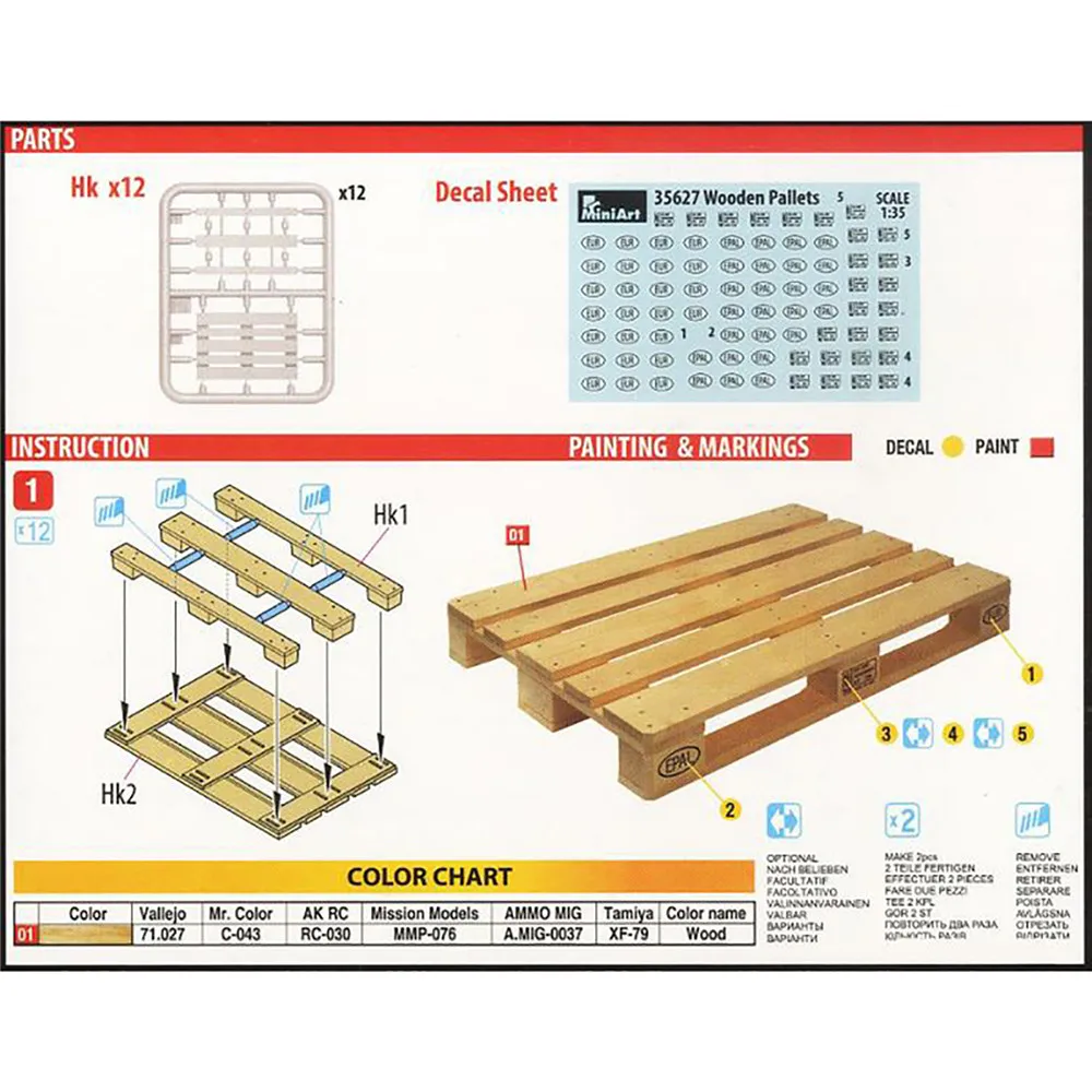 1/35 Scale Plastic Assembly Set for Wooden Pallets 35627 Building Model Accessories 
1/35 Scale Plastic Assembly Set for Wooden Pallets 35627 Building Model Accessories