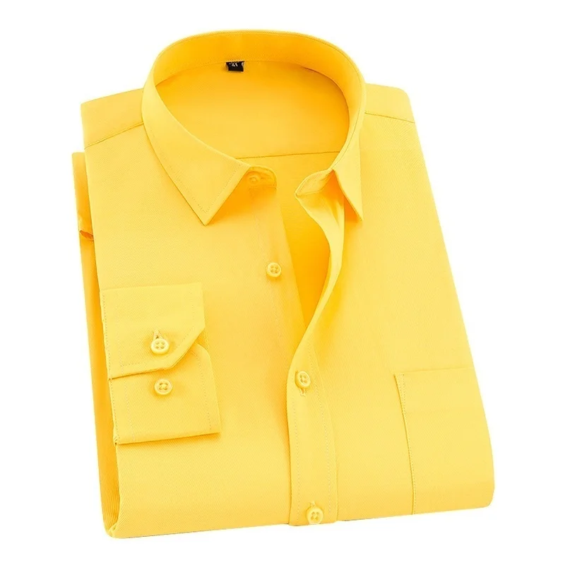 

Рубашка мужская с длинным рукавом, Повседневная деловая из Твила, брендовая мягкая, белая желтая, 8xl 7xl