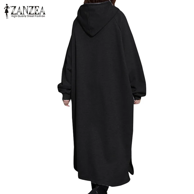 2019 зимняя толстовка с капюшоном длинные пальто ZANZEA женские куртки на молнии