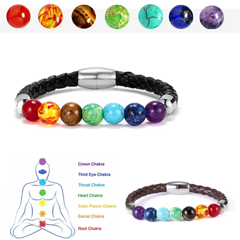 12pcs/lot 7 Chakra Bead leather Bracelet Men Women Healing Balance Reiki Buddha Prayer Natural Stone Bracelets Couples Jewelry
12pcs/lot 7 Chakra Bead leather Bracelet Men Women Healing Balance Reiki Buddha Prayer Natural Stone Bracelets Couples Jewelry