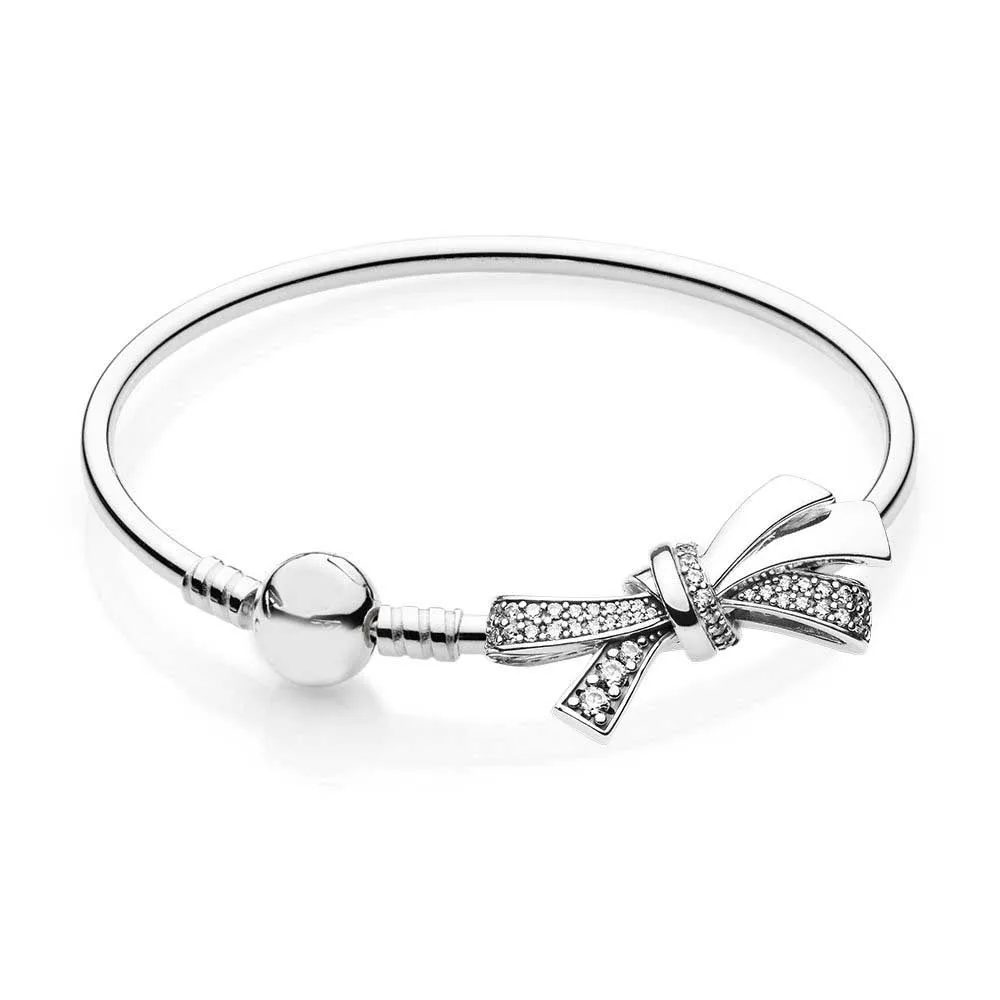 100% 925 Sterling Silver Bracelet Brilliant Bow Bangle Bracelet Gift Set Fit European Charms Diy Jewelry
100% 925 Sterling Silver Bracelet Brilliant Bow Bangle Bracelet Gift Set Fit European Charms Diy Jewelry