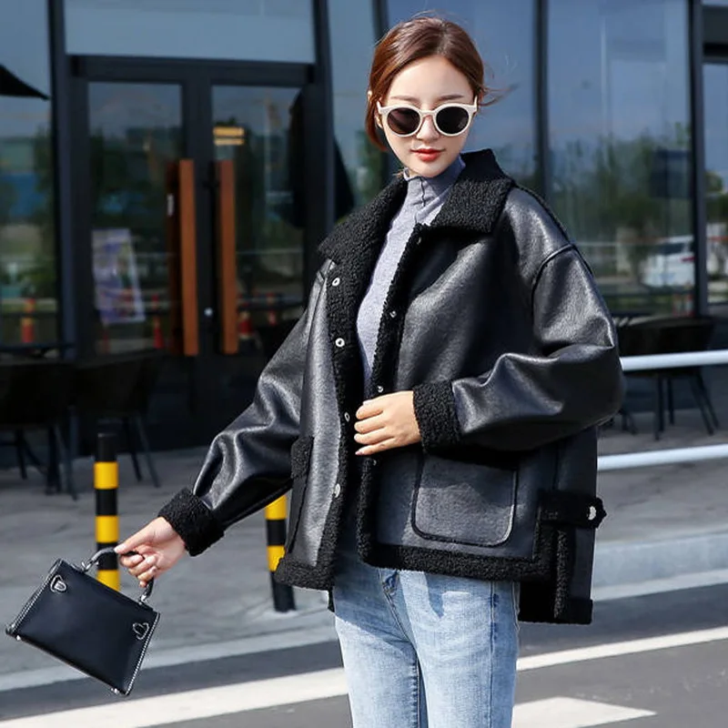 LOMAIYI Women's Autumn/Winter Leather Jacket Women Plus Size Reversible Jackets Ladies Warm PU Coat BW064 | Женская одежда