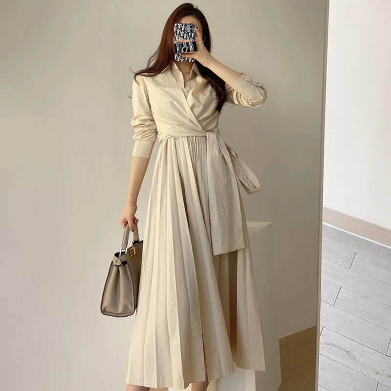 Women Khaki Simplicity Cross Straps To Close The Waist Dress New Lapel Long Sleeve Fashion Tide Spring Autumn 2021 Z570
Women Khaki Simplicity Cross Straps To Close The Waist Dress New Lapel Long Sleeve Fashion Tide Spring Autumn 2021 Z570