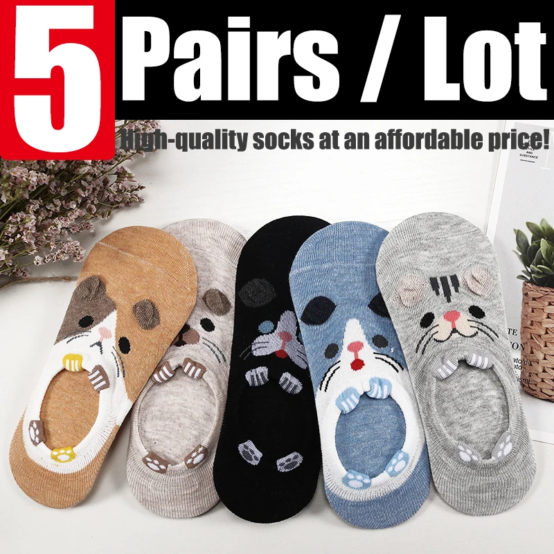 5Pairs/Lot Women Socks Female Cotton Summer No Show Ankle Socks Animal Cartoon 3D Funny Lovely Cute Cat Students Girl Boat Socks
5Pairs/Lot Women Socks Female Cotton Summer No Show Ankle Socks Animal Cartoon 3D Funny Lovely Cute Cat Students Girl Boat Socks