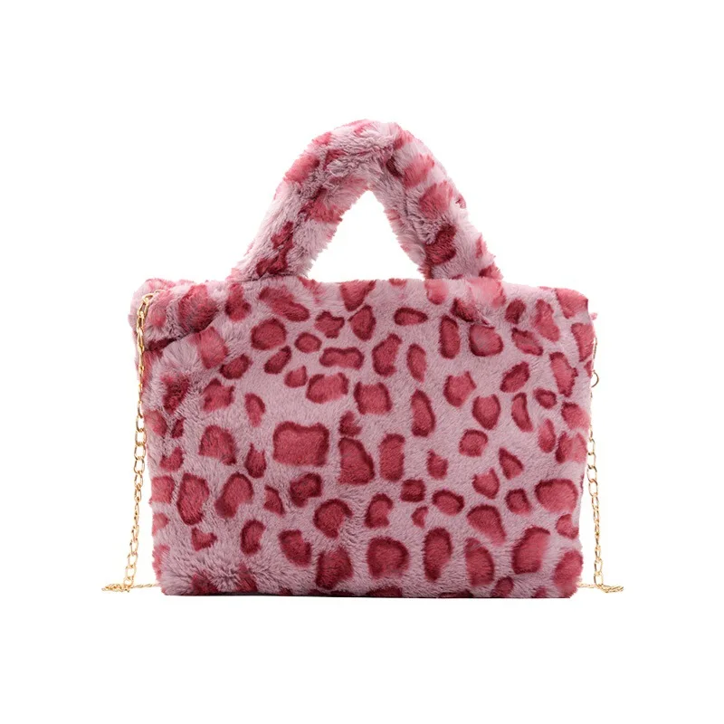 

Plush Bag Women's Fashion Shoppers Leopard Print Small Bags Party Chain Woman Famous Brands 2021 Designer Tote Bag