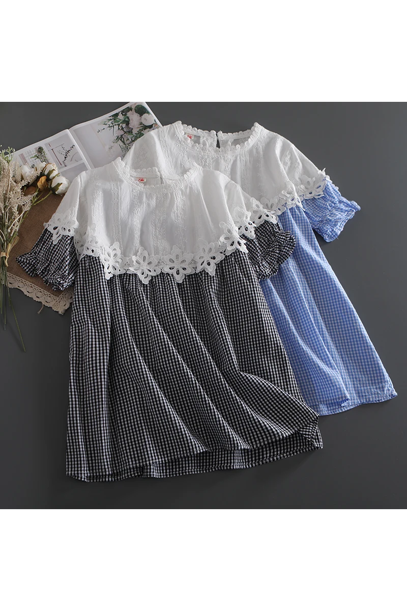 Summer new embroidery flower O neck plaid shirt women tops short sleeve casual top
Summer new embroidery flower O neck plaid shirt women tops short sleeve casual top