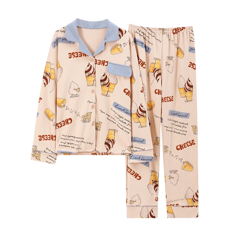 BZEL Cartoon Cotton Sleepwear For Women Turn-Down Collar Home Suit Large Size Pajama Set Cute Casual Pijama Loose Soft Nightwear
BZEL Cartoon Cotton Sleepwear For Women Turn-Down Collar Home Suit Large Size Pajama Set Cute Casual Pijama Loose Soft Nightwear