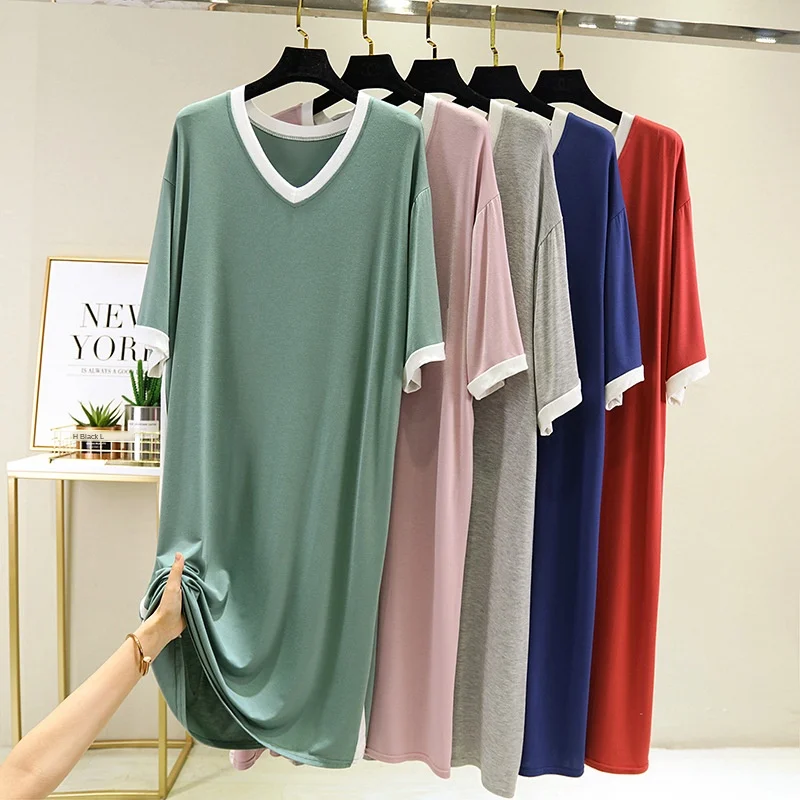 women Summer Dress 2020 New V-neck Loose Long dresses lady Home Comfortable Nightdress Modal Short-Sleeved sleepwear
women Summer Dress 2020 New V-neck Loose Long dresses lady Home Comfortable Nightdress Modal Short-Sleeved sleepwear